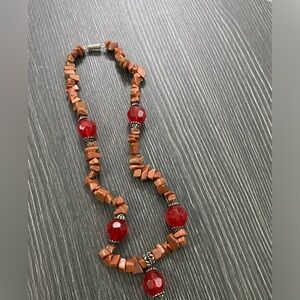 Goldstone and Red  glass Bead Women's Necklace